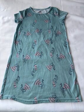 Carter Size 8-10 Girls Light Teal Peacock Print Nightgown